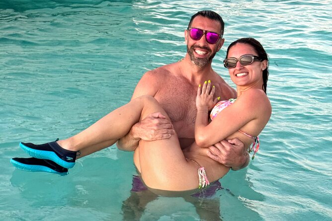 Puerto Rico's Only Private, VIP & Filmed Bio Bay Swim Experience - Cayo Caracoles: pontoon comfort, snorkeling gear, and golden-hour vibes